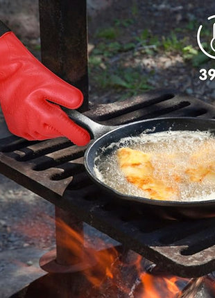 GEEKHOM Silicone Grilling Gloves, Heat Resistant Oven Mitts, BBQ Gloves, Waterproof Non-Slip for Barbecue, Cooking, Baking, Fryer, Red