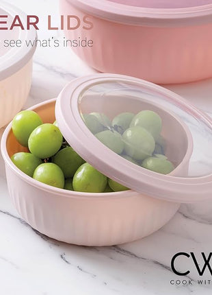 COOK WITH COLOR Prep Bowls with Lids- Wide and Deep Nesting Plastic Small Mixing Bowl Set with Lids, 12 Piece Set - Wide Bowls, Pink