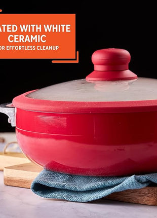 IMUSA USA 3.2Qt Red Ceramic Nonstick Caldero (Dutch Oven) with Silicone Rim & Glass Lid