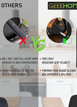 Silicone Spatula Turner Set of 2, GEEKHOM 600°F Heat Resistant Flexible Kitchen Small Spatulas Set for Nonstick Cookware, Cooking Utensils Non Scratch or Melting Flipper,Ideal for Egg,Pancake Baking