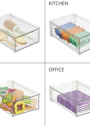 mDesign Plastic Closet Organizer Bin w/Pull Out Drawer - Shallow Stackable Storage for Closet - Organization for Shoes, Clothes, Bags, Totes, and Small Linens - Lumiere Collection - Clear