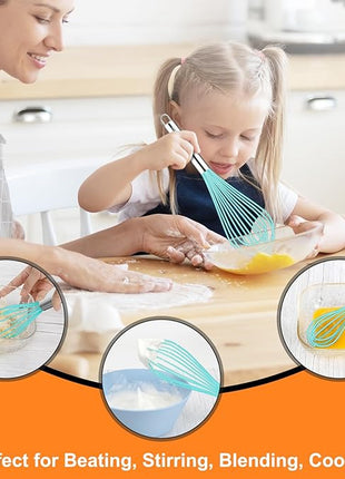 HOTEC 4 Pieces Silicone Whisks Set, Wire Balloon Whisks Egg Beater, Non-slip Handle Whisk for Non-stick Cookware Perfect for Cooking, Stirring, Beating and Blending (Blue)