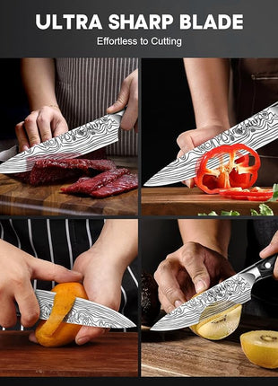 MOSFiATA 2Pcs Chef Knife Set, Sharp Kitchen Knife High Carbon German EN1.4116 Stainless Steel Cooking Knife, 9"&6" Chopping Knife Kitchen Knives Set with Ergonomic Handle, Gift Box