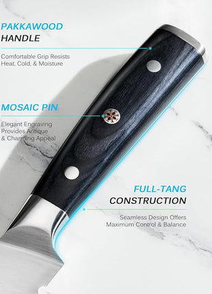 KYOKU 10" Serrated Bread Knife, Samurai Series Serrated Knife for Homemade Bread Pastries with Pakkawood Handle, Japanese High Carbon Steel Cake Knife, Full Tang Bread Cutting Knife with Sheath & Case