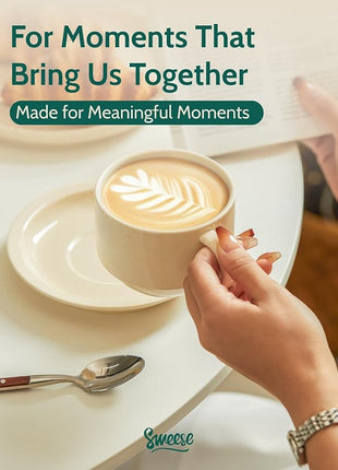 Sweese 8oz Porcelain Cappuccino Cups Set with Saucers, Metal Stand - Stackable, Durable for Coffee, Latte, Tea - Beige, 4 Pack