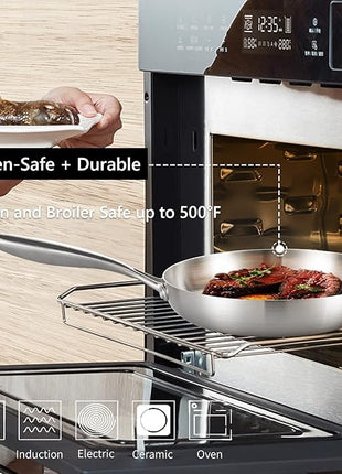 LOLYKITCH 11 Inch Tri-Ply Stainless Steel Frying Pan,Skillet,Induction Cooking Pan,Dishwasher and Oven Safe,Detachable Handle.