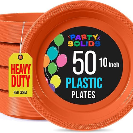 Exquisite Party Solids Orange Plastic Plates For Party Supplies 10" Orange Disposable Plates Heavy Duty 50 Pcs Plastic Dinnerware Sets Heavy Duty 350 GSM Disposable Dinnerware Set