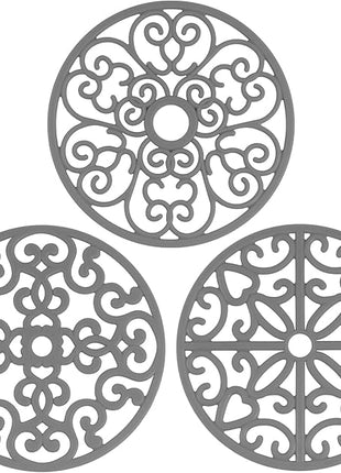 CHEFBEE 3PCS Silicone Trivet Mat - Flexible Non-Slip Heat Resistant Modern Kitchen Teapot Trivets Set for Hot Dishes, Table, Countertop Gray