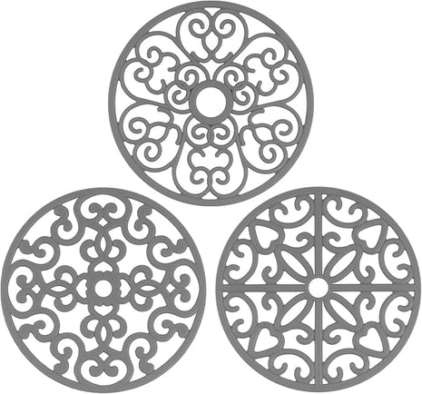 CHEFBEE 3PCS Silicone Trivet Mat - Flexible Non-Slip Heat Resistant Modern Kitchen Teapot Trivets Set for Hot Dishes, Table, Countertop Gray