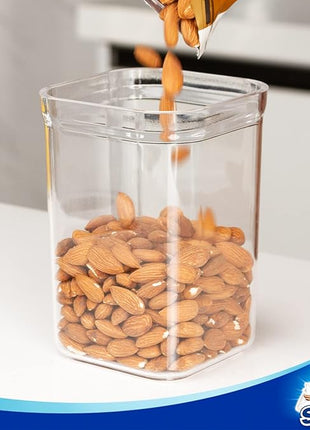 MR.SIGA 4 Pack Airtight Food Storage Container Set, BPA Free Kitchen Pantry Organization Canisters, One-handed Airtight Cereal Snack Candy Storage Containers, 1 L / 34oz, Medium, Black