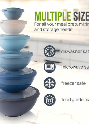 Zulay Kitchen 12 Piece Plastic Mixing Bowls with Leak-Proof Lids Set - Microwave and Freezer Safe Kitchen Mixing Bowls for Preparing, Serving and Storing - Large Nesting Bowls (Twilight Ombre)
