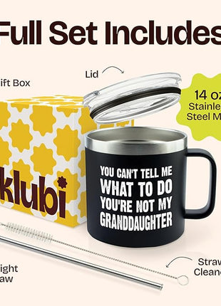 KLUBI You Can't Tell Me What To Do You're Not My Granddaughter - Birthday Gifts for Grandpa 14oz Grandpa Tumbler Grandfather Gift Best Gifts For Elderly Dad Grandpa Gifts from Grandkids