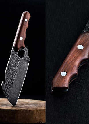 Purple Dragon Boning Knife Hand Forged Chef Knife with Leather Sheath Gift Box Bottle Opener Design Sharp Meat Butcher Cleaver Kitchen Knife for Kitchen Outdoor BBQ Camping