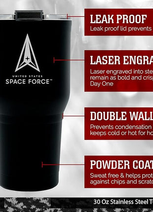 Military Gift Shop Space Force Tumbler – 30 oz – Double Wall Vacuum Insulated Stainless Steel-Space Force 30oz Tumbler