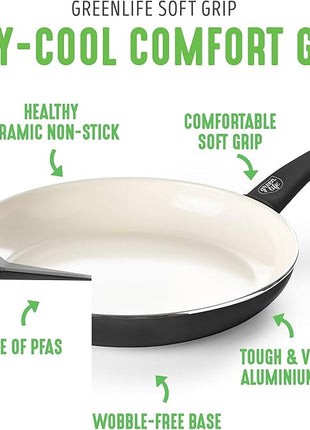 GreenLife Non Stick Fry Pan Set (7" & 10"), Non-Toxic PFAS-Free Ceramic Skillets, Dishwasher & Oven Safe, Egg Omelet Frying Pans, Stay- Cool Handles, Kitchen Home Cooking Essentials, Black and Cream