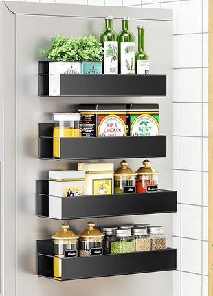 4 Pack Moveable Fridge Magnetic Spice Racks,Metal Black