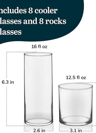 Libbey Miles 16 Piece Tumbler and Rocks Glass Set