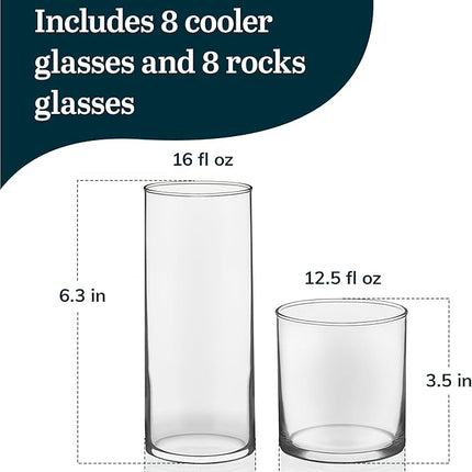 Libbey Miles 16 Piece Tumbler and Rocks Glass Set
