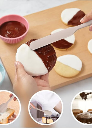 HOTEC 600℉ Heat Resistant BPA-Free Silicone Rubber Spatula Set,Kitchen Cooking Spatulas, Baking, Mixing for Non Stick Cookware, Dishwasher Safe, Set of 5, Khaki