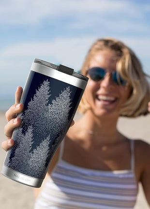HAUSHOF 20oz Christmas Tumbler, Stainless Steel and Double Wall Insulated Travel Coffee Mug with Lid, Good Choice for Christsmas Gifts-Navy Blue with Pine Tree