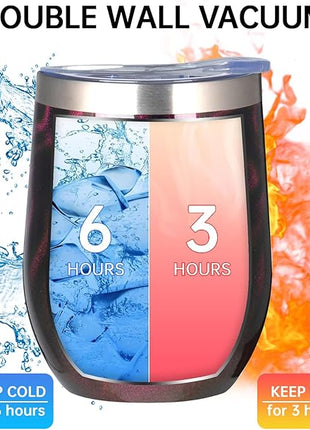 MEZMUT 12 Oz Insulated Wine Tumbler with Lid Double Wall Vacuum Stainless Steel Wine Glass Coffee Mug Insulated Tumbler Cup for Champaign, Cocktail, Beer (Purple Gold, 1 Pack)