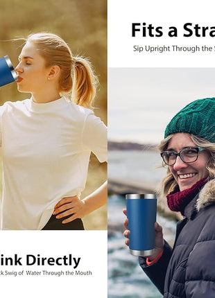 DOMICARE 20oz Stainless Steel Tumbler Bulk with Lid, Double Wall Vacuum Insulated Travel Mug, Powder Coated Coffee Cup (Dark Blue, 1)