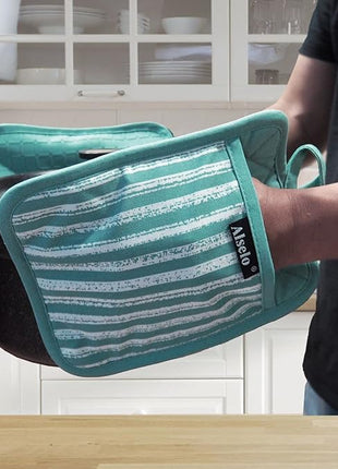 Silicone Pot Holders Set of 3 Heat Resistant & Non Slip Potholders, Professional Oven Hot Pads with Pockets Mitts for Kitchen Cooking Baking Barbecue