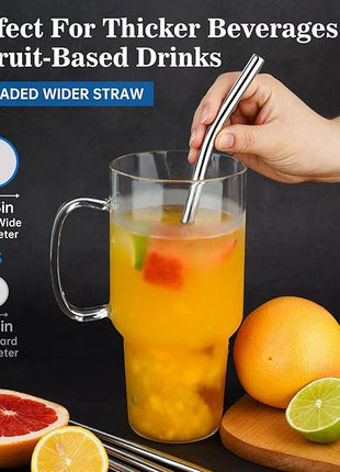 Tomorotec 40oz Straws, 14PCS Stainless Steel Replacement Straws for Stanley 40oz Adventure Quencher Travel Tumblers with Cleaning Brushes 2PCS, Food-Grade, Dishwasher Safe for Smoothies (Silver)