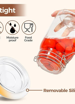 ComSaf Airtight Glass Canister Set of 3 with Lids 51oz Clear Food Storage Jars Square, Kitchen & Pantry Organization Food Storage Container for Canning, Sugar, Flour, Pasta, Candy, Cereal, Coffee