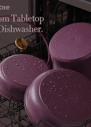 CAROTE 21pcs Pots and Pans Set, Nonstick Cookware Set Detachable Handle, Induction Kitchen Cookware Sets Non Stick with Removable Handle, RV Cookware Set, Gold and Purple