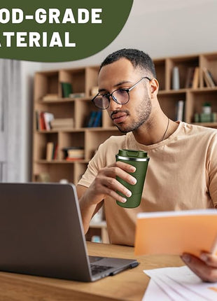 Insulated Coffee Tumblers with Flip Lid 12oz / 17oz, Stainless Steel Travel Coffee Mug Leak Proof, Vacuum Insulated Coffee Mug Reusable Cup, Keeps Cold and Hot for Coffee Tea