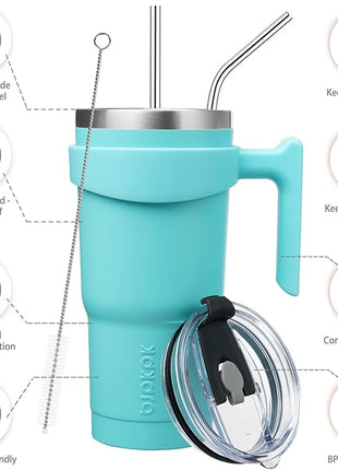 BJPKPK 20oz Tumbler With Handle Insulated Cups With Lid And Straw Reusable Stainless Steel Tumblers,Turquoise