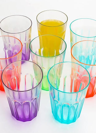 Plastic Drinking Glasses Set of 8, Plastic Cups Reusbale Tumblers for Kitchen Camping, Water Cup Set with Gradient Color, Unbreakable Bathroom Cups, BPA Free, Dishwasher Safe, 15.2oz, 4 Colors,8 Pack