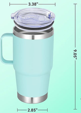 20 oz Stainless Steel Tumbler with Handle Bulk Metal Insulated Tumblers Travel Coffee Mug with Handle Double Wall Tumbler Cup with Lid and Straw, Mint Green 6 Pack