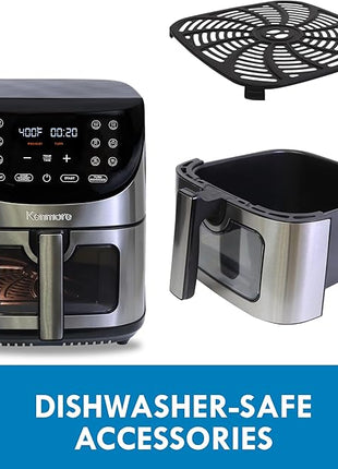 Kenmore 8 Quart Air Fryer - Aerogrill, Non-Stick Frying Basket, French Fry, Digital Touch Screen, 12 Presets, Freidora Eléctrica, Countertop Cooking Kitchen Appliance, Stainless Steel, Black