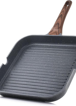 SENSARTE Nonstick Grill Pan for Stove Tops, Versatile Griddle Pan with Pour Spouts, Square Grill Pan for Big Cooking Surface, Durable Grill Skillet for Indoor & Outdoor Grilling. PFOA Free, 11 Inch