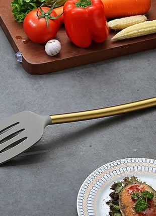 Berglander Non-stick Silicone Slotted Turner with Titanium Gold Plated Handle for Cooking, Dishwasher Safe, Easy to Clean
