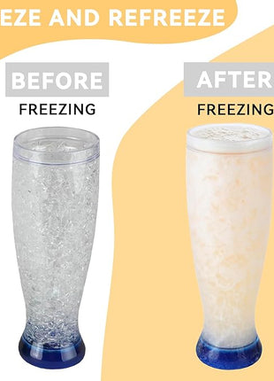 Lily's Home 16 oz Set of 4 Freezer Beer Mugs, Double Wall, Insulated with Liquid Gel Plastic Freezable Glasses, Glass for Freezer, Chiller Frosty Cup,for party