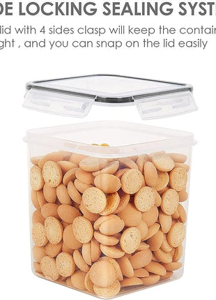 Vtopmart Food Storage Containers 2.5L / 84.5oz, 4 Pieces BPA Free Plastic Airtight Canister for Flour, Sugar, Baking Supplies, with 4 Measuring Cups and 24 Labels, Black