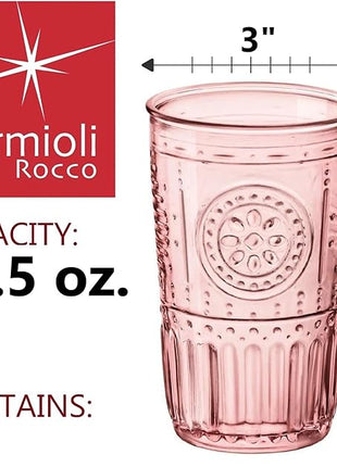 Bormioli Rocco Romantic Set Of 4 Tumbler Glasses, 11.5 Oz. Colored Crystal Glass, Cotton Candy Pink, Made In Italy.