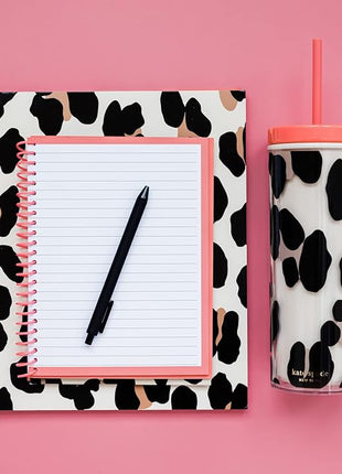 kate spade new york Insulated Tumbler with Reusable Straw, Leopard Print 24 Ounce Acrylic Travel Cup with Lid, Forest Feline