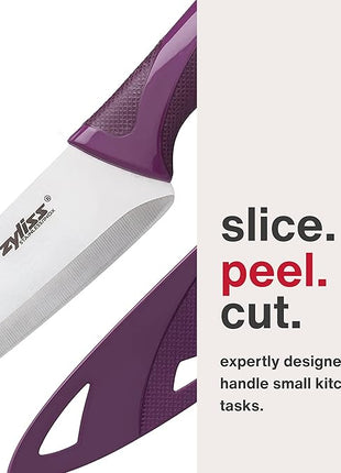 Zyliss Utility Knife with Sheath Cover - Precision Knife for Cutting & Slicing - Paring Knife for Meat, Fruits & Vegetables - Culinary Kitchen Knife - 5.5" Carbon Stainless Steel Blade - Purple