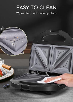 Aigostar 2in1 Sandwich Maker Panini Press Grill with Nonstick Plates, Double-Sided Heating Electric Sandwich Press Grill, Breakfast Sandwich Toaster Grilled Cheese Maker Snacks with Easy Cut Edges
