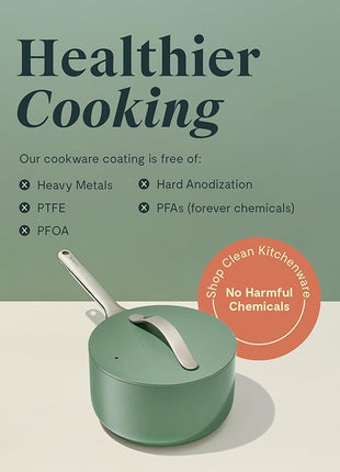 Caraway Nonstick Ceramic Sauce Pans with Lids (3 qt & 1.75 qt) - Non Toxic, PTFE & PFOA Free - Oven Safe & Compatible with All Stovetops (Gas, Electric & Induction) - Cream