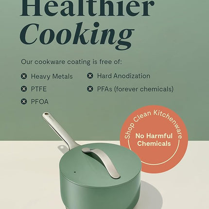 Caraway Nonstick Ceramic Sauce Pans with Lids (3 qt & 1.75 qt) - Non Toxic, PTFE & PFOA Free - Oven Safe & Compatible with All Stovetops (Gas, Electric & Induction) - White