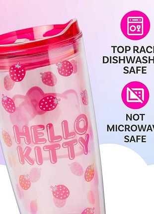 Silver Buffalo Sanrio Hello Kitty Strawberry Double Wall Travel Tumbler with Slide Close Lid, 20 Ounces