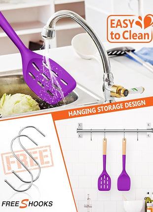 Pack of 2 Silicone Spatula, Non Stick Cooking Utensil Set, Wooden Handle Kitchen Turner for Baking Mixing Grilling Serving Food Heat Resistant (BERRY)