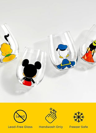 JoyJolt Disney Mickey Mouse Squad Collection Tumblers. 15oz Stemless Wine Glasses Set of 4 Stemless Drinking Glasses. Gifts Stuff, Wine Glass Mickey Mouse Cup Set