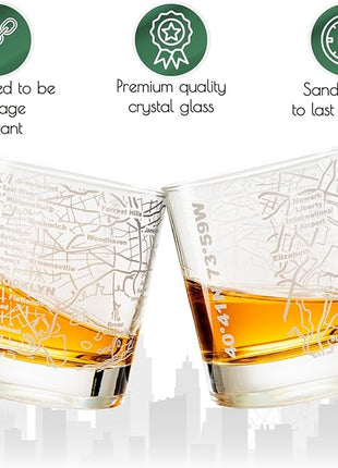 Greenline Goods Whiskey Glasses - 10 Oz Tumbler Gift Set for Brooklyn lovers, Etched with Brooklyn Map | Old Fashioned Rocks Glass - Set of 2