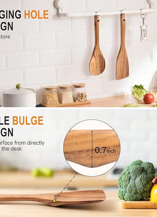 Wooden Spoons for Cooking, Wooden Utensils for Cooking Natural Teak Wooden Kitchen Utensils Set Comfort Grip (3 PCS)